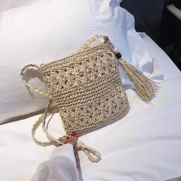 Hand-Woven Straw Crossbody Bag for Women