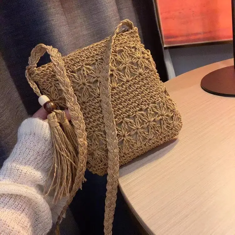 Hand-Woven Straw Crossbody Bag for Women