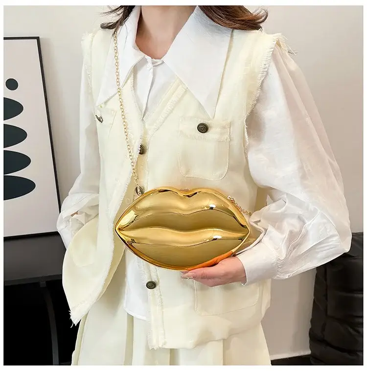 Lip-Shaped Gold Crossbody Bag for Women — feature 14