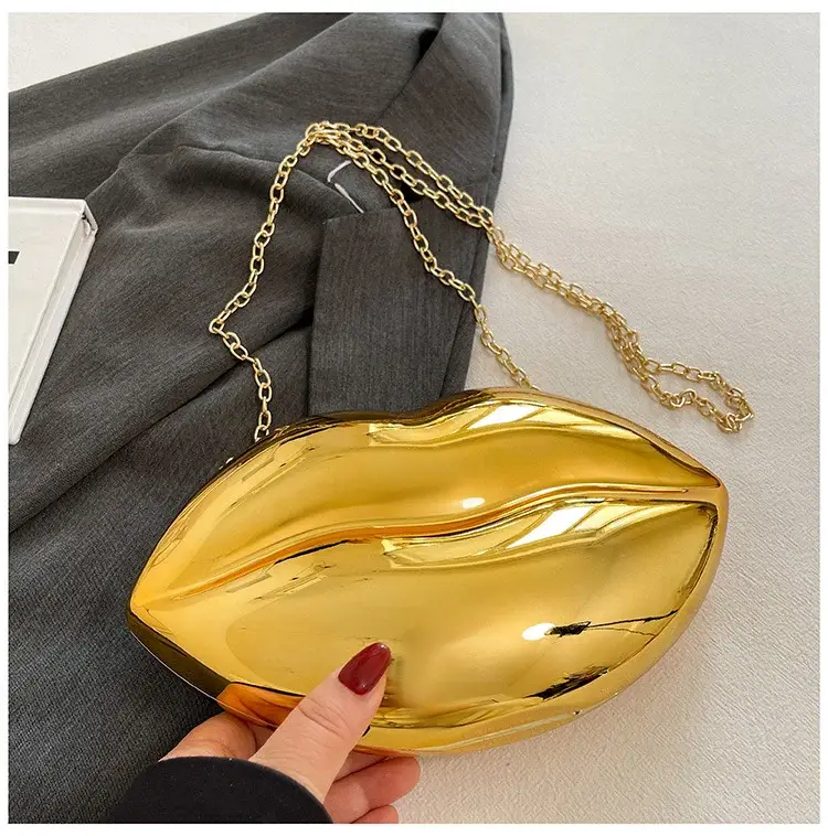 Lip-Shaped Gold Crossbody Bag for Women — feature 2