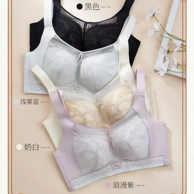 Spring Lace Cup Underwear Adjustable Black White Purple Plus Size - Image 8