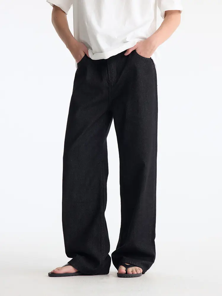 2021M Unf Cow Leather Jeans Dark Blue Loose Straight