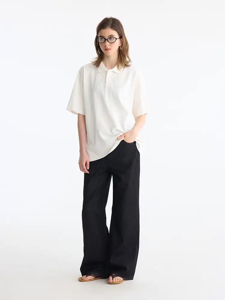 2021M Unf Cow Leather Jeans Dark Blue Loose Straight