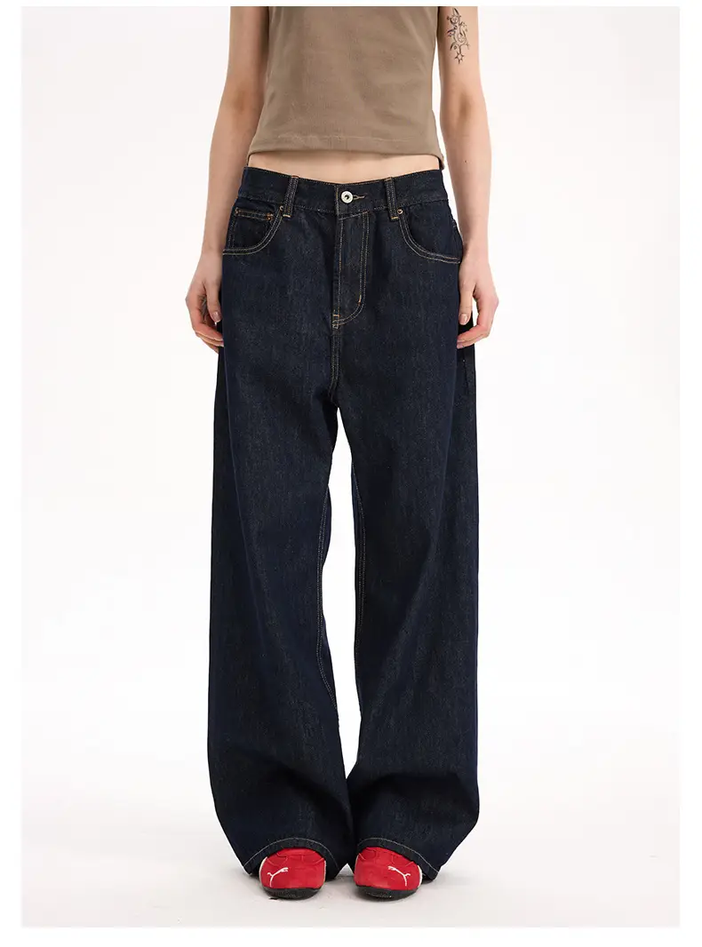 2021M Unf Cow Leather Jeans Dark Blue Loose Straight — feature 11