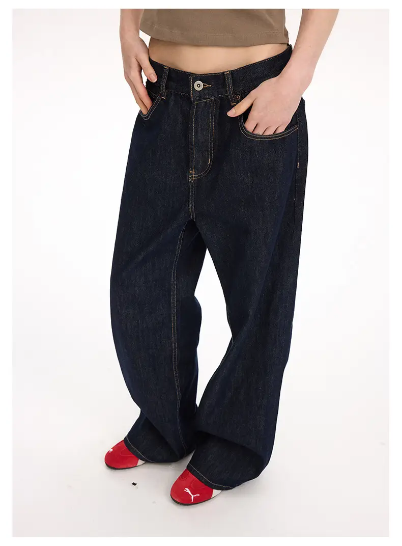 2021M Unf Cow Leather Jeans Dark Blue Loose Straight — feature 13