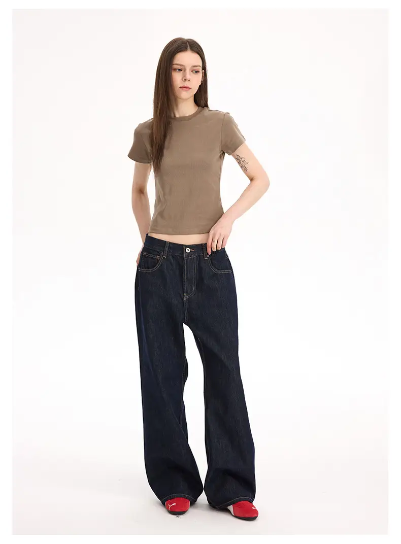 2021M Unf Cow Leather Jeans Dark Blue Loose Straight — feature 14