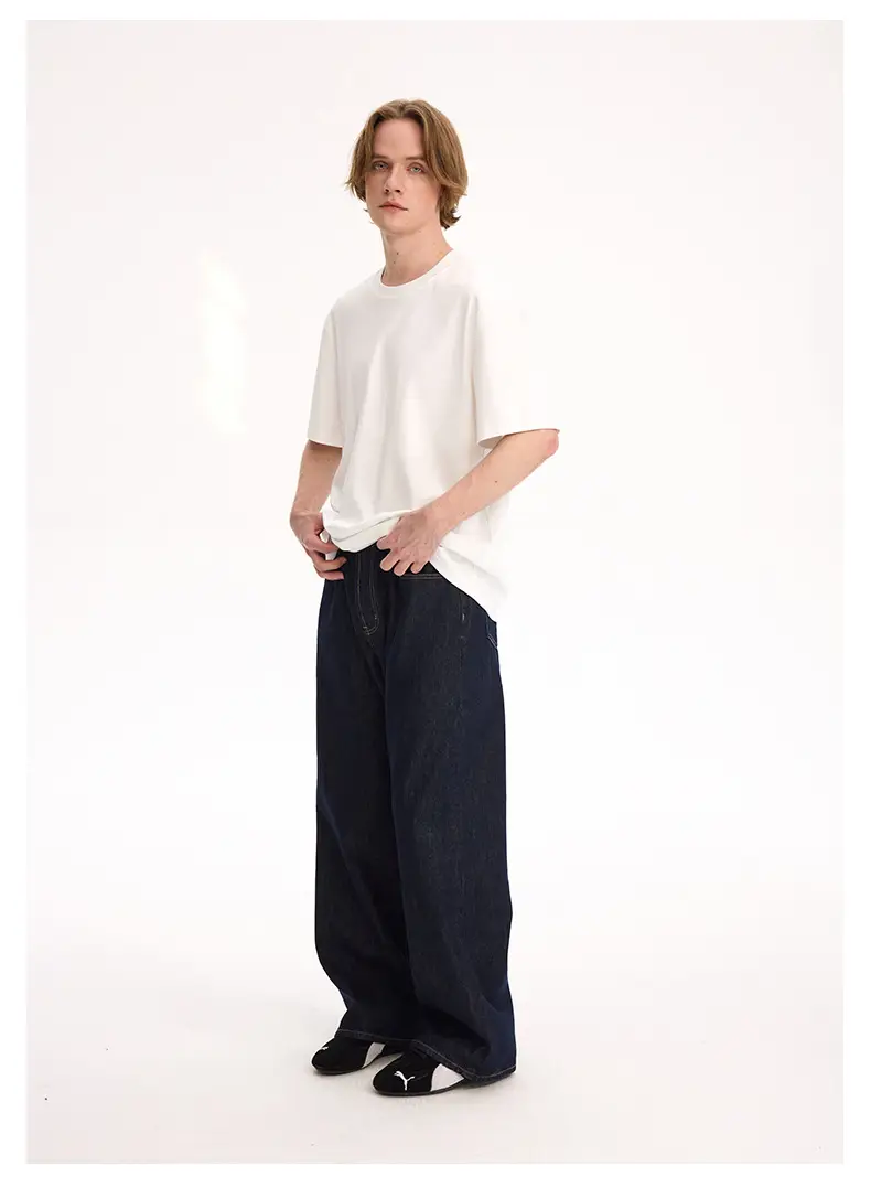 2021M Unf Cow Leather Jeans Dark Blue Loose Straight — feature 21