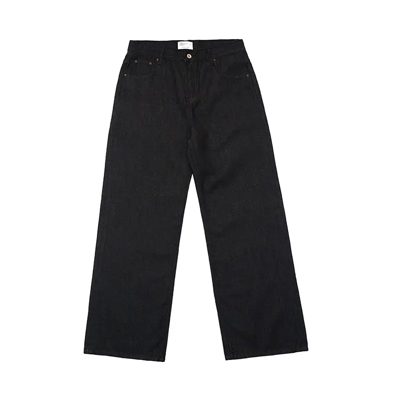 2021M Unf Cow Leather Jeans Dark Blue Loose Straight