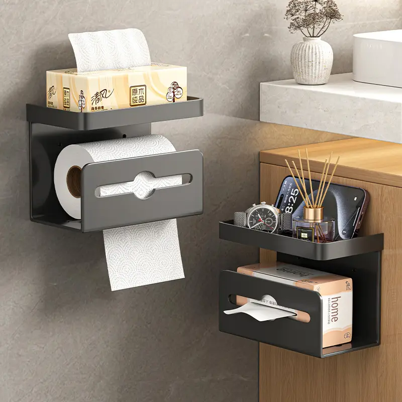 Wall-Mounted Toilet Paper Holder 10cm x 11cm Grey - Image 13