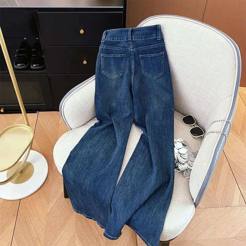 Women's Dark Blue Dipped Wide Leg Jeans 2025