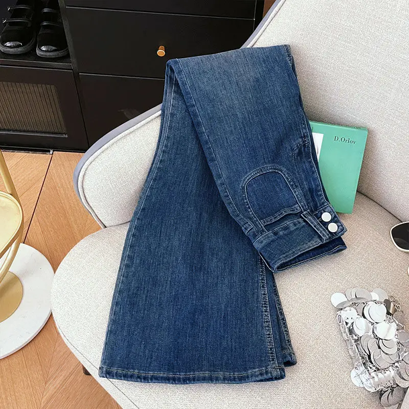 Women's Dark Blue Dipped Wide Leg Jeans 2025