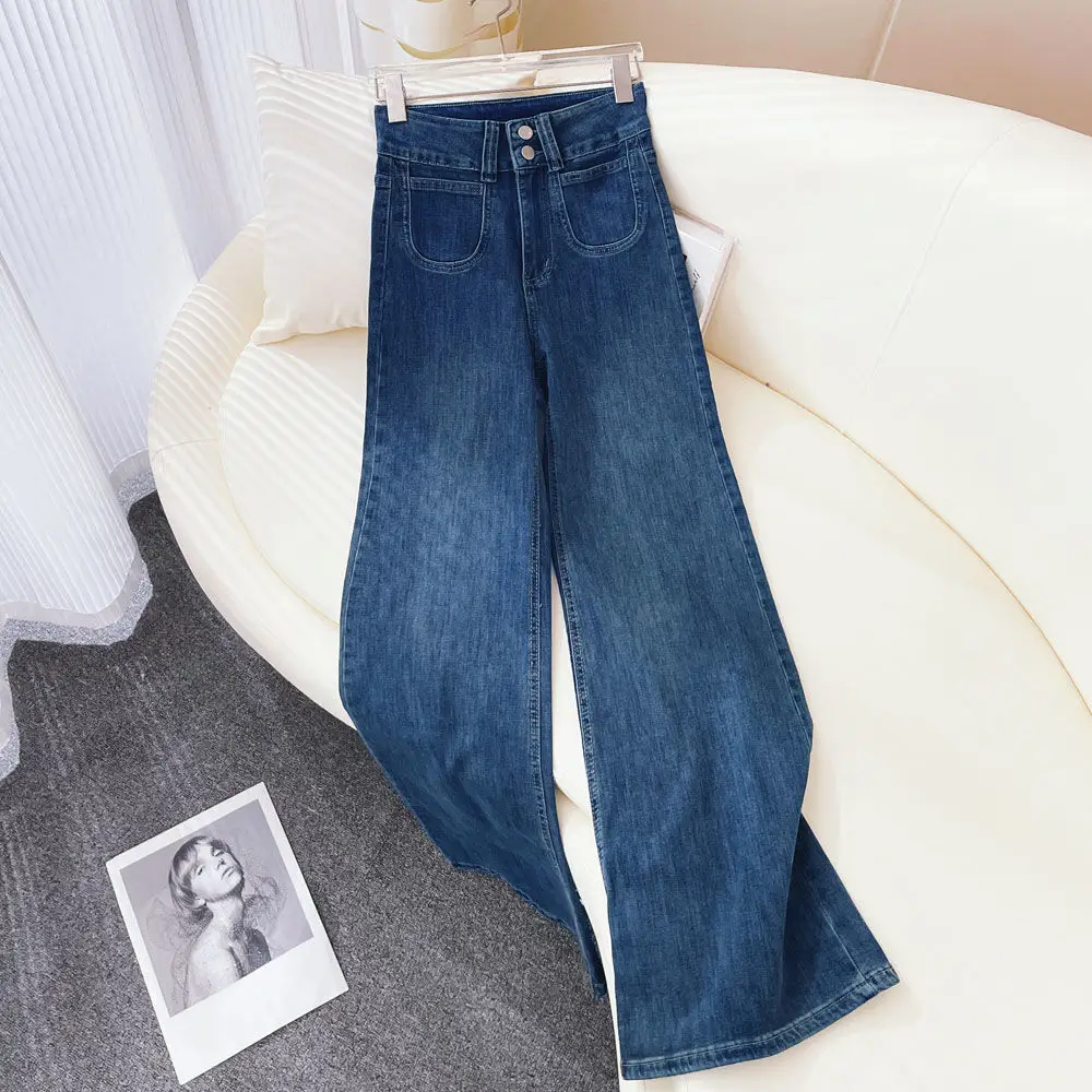 Women's Dark Blue Dipped Wide Leg Jeans 2025 — feature 2