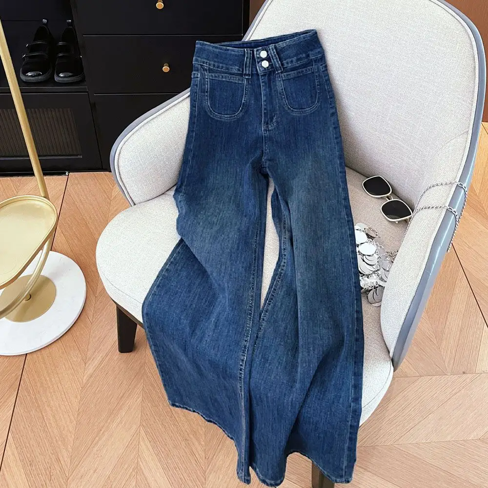 Women's Dark Blue Dipped Wide Leg Jeans 2025 — feature 3