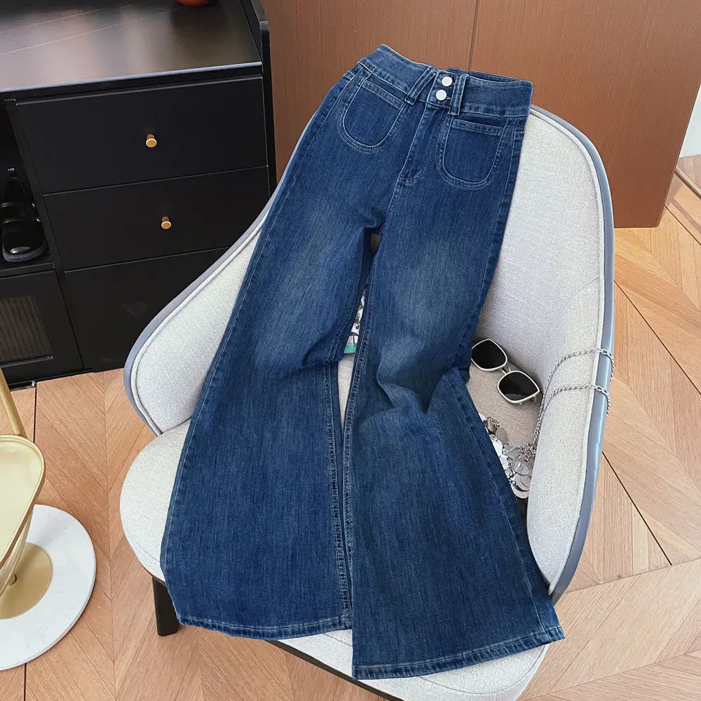 Women's Dark Blue Dipped Wide Leg Jeans 2025 — feature 4
