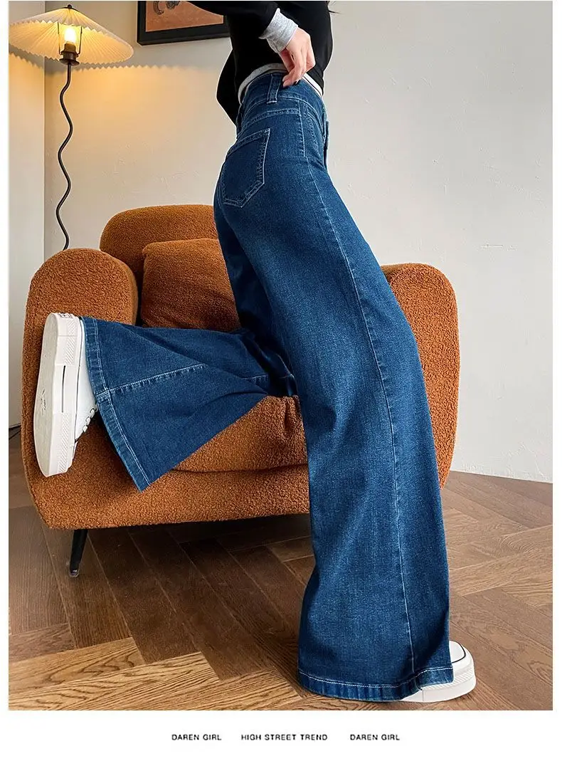 2025 Slim Elastic Wide Leg Jeans Dark Blue Women — feature 13