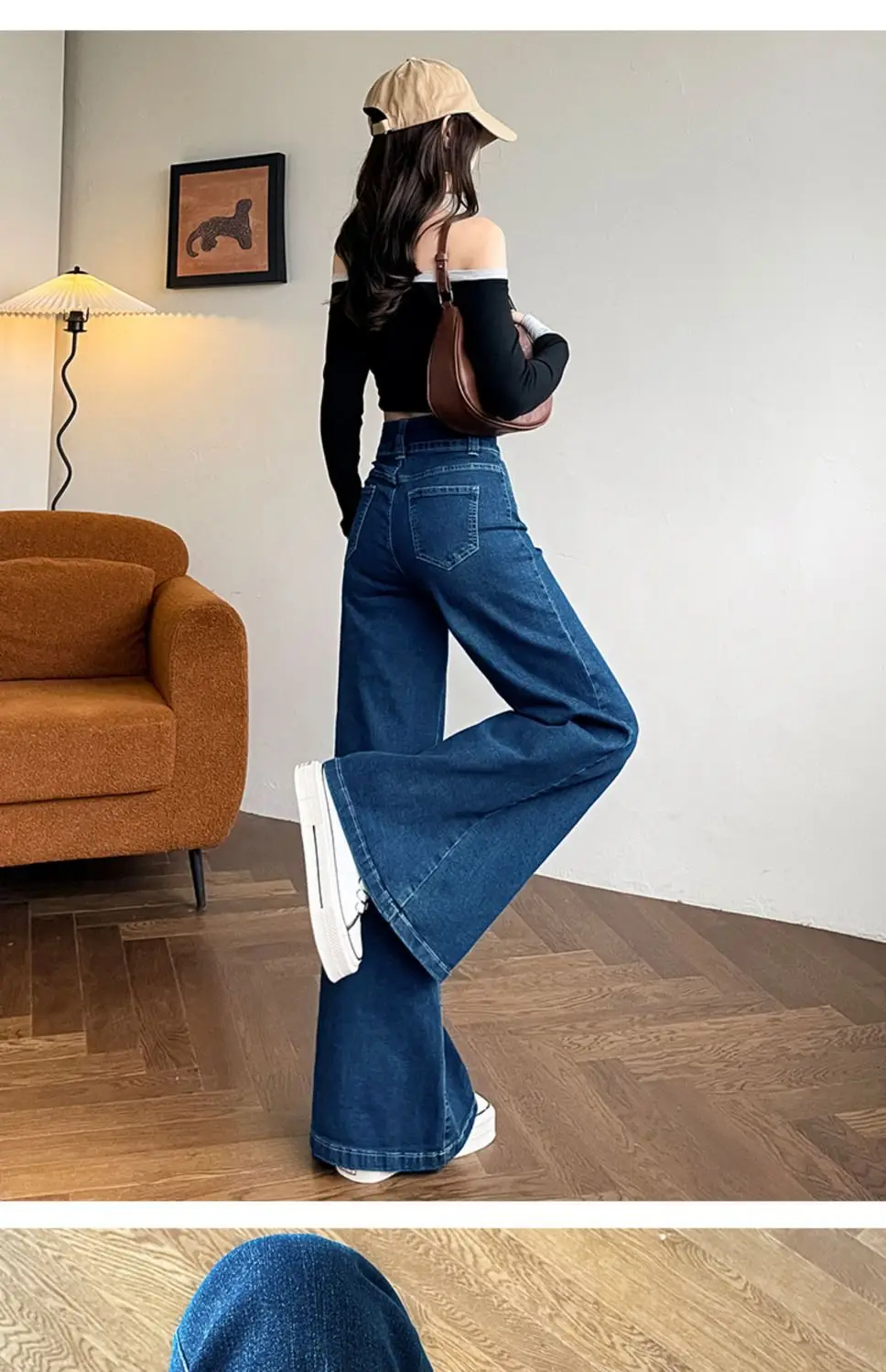 2025 Slim Elastic Wide Leg Jeans Dark Blue Women — feature 15