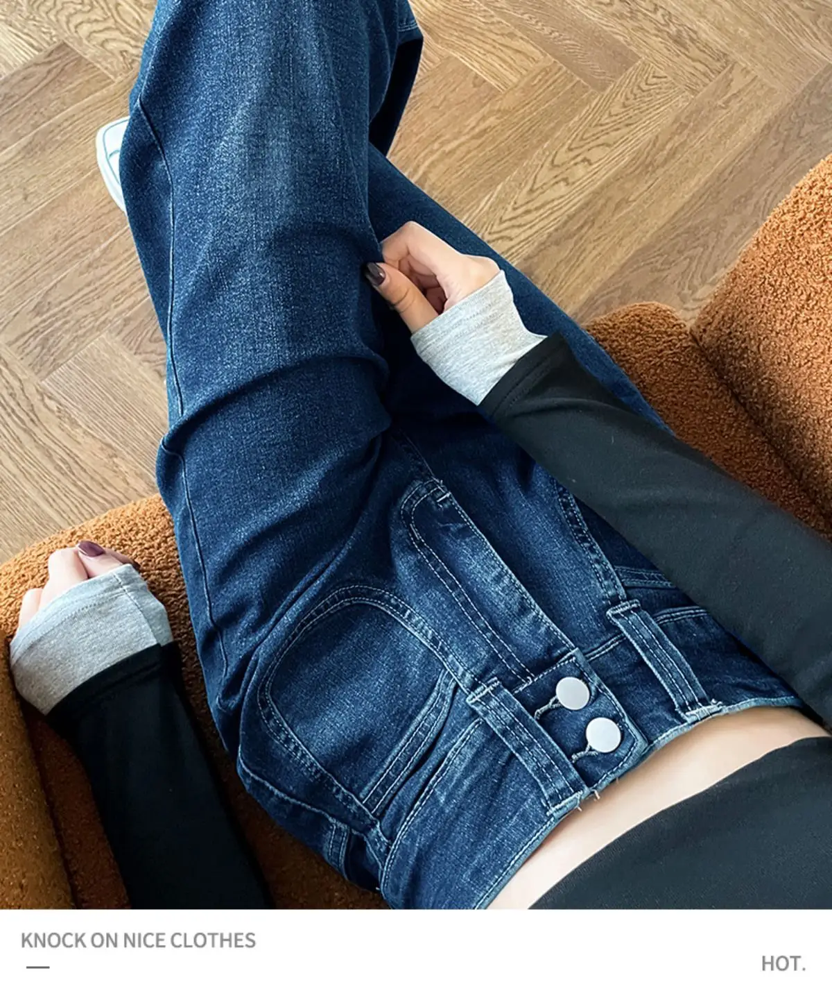2025 Slim Elastic Wide Leg Jeans Dark Blue Women — feature 16