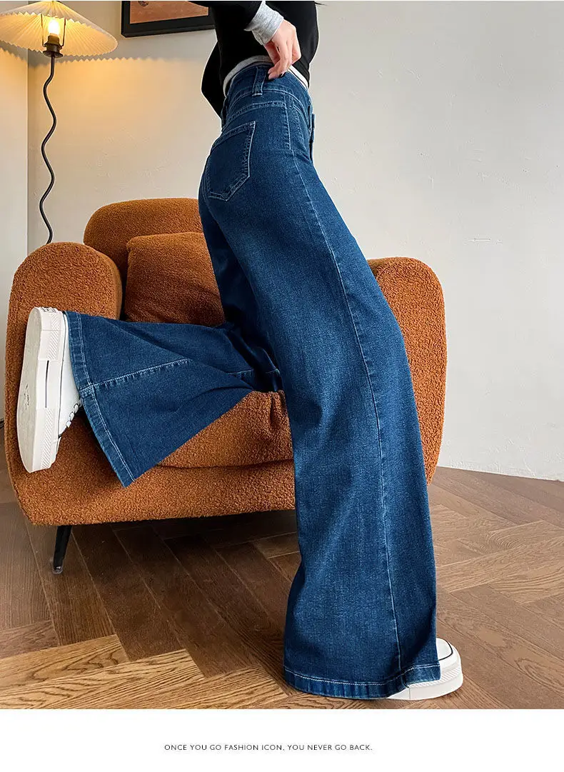 2025 Slim Elastic Wide Leg Jeans Dark Blue Women — feature 17