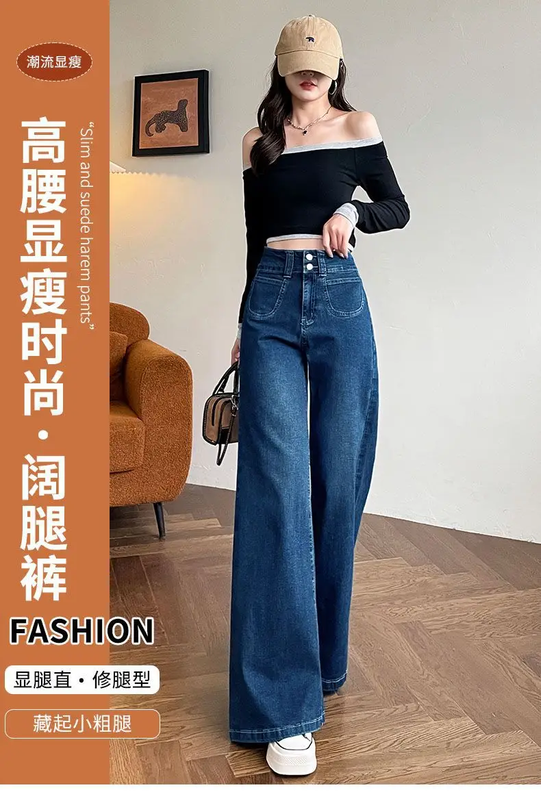 2025 Slim Elastic Wide Leg Jeans Dark Blue Women — feature 2