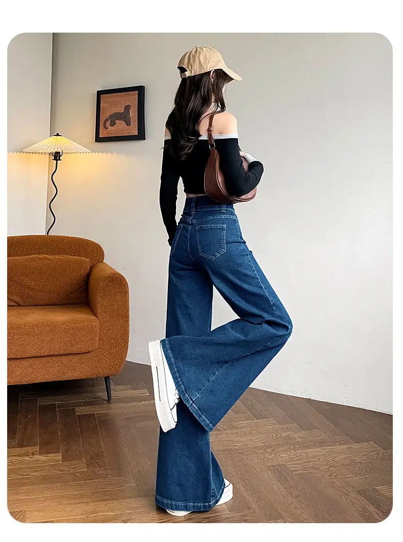 2025 Slim Elastic Wide Leg Jeans Dark Blue Women — feature 3