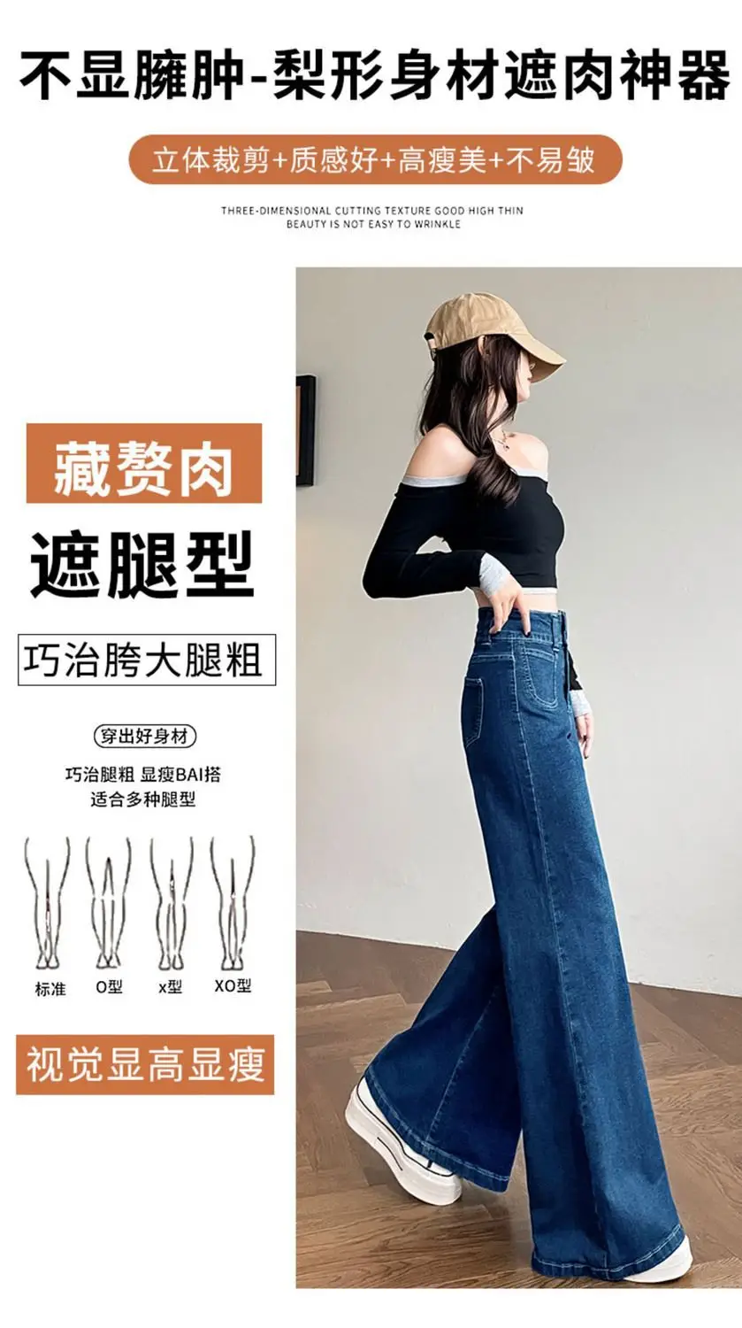 2025 Slim Elastic Wide Leg Jeans Dark Blue Women — feature 8