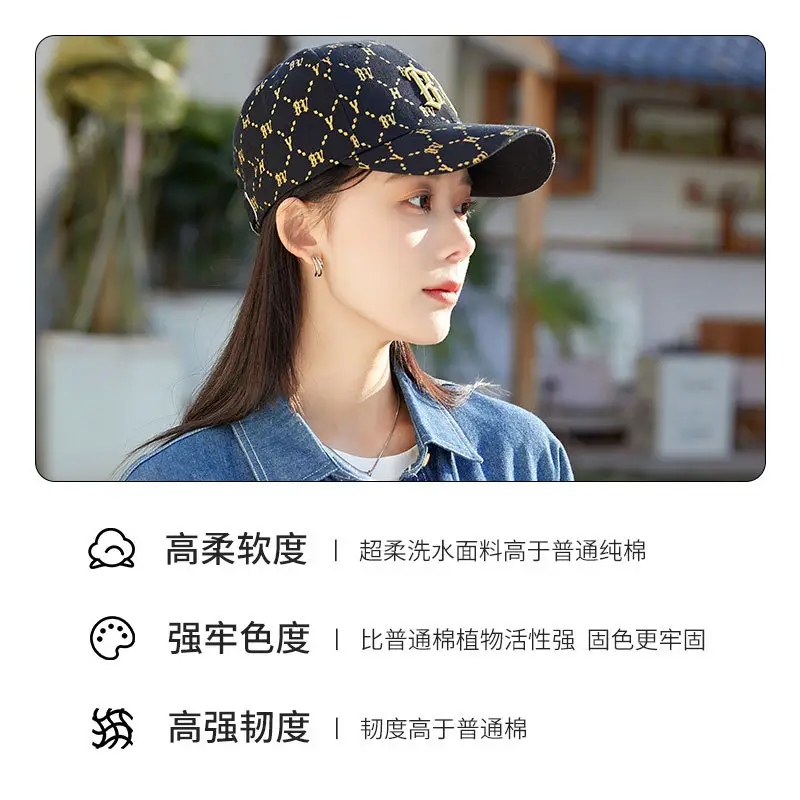 Women Men Embroidered Letter R Cap Sunshade Black Gold - Image 10