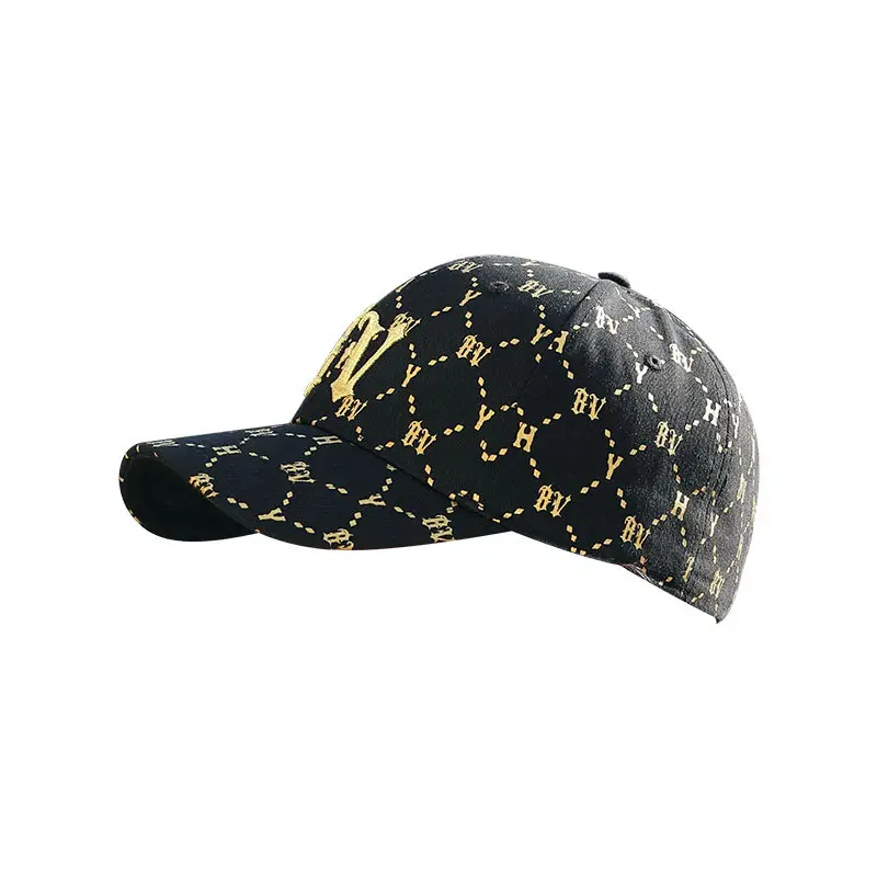 Women Men Embroidered Letter R Cap Sunshade Black Gold - Image 11