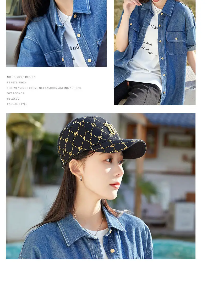 Women Men Embroidered Letter R Cap Sunshade Black Gold — feature 15