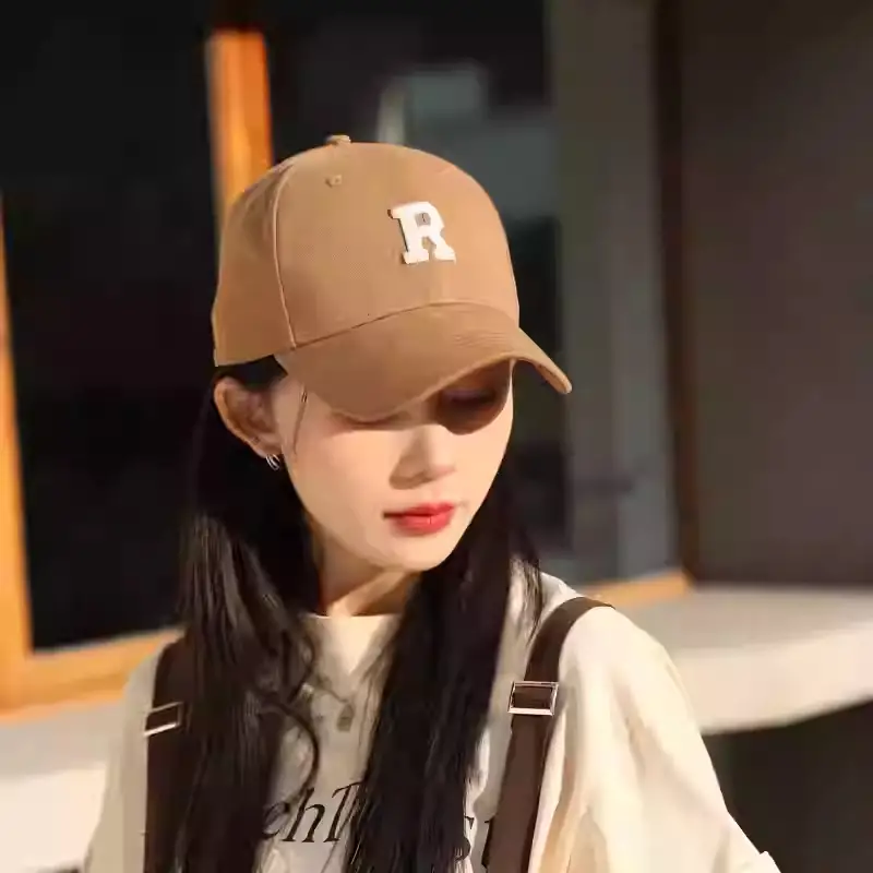 Women Men Embroidered Letter R Cap Sunshade Black Gold - Image 5