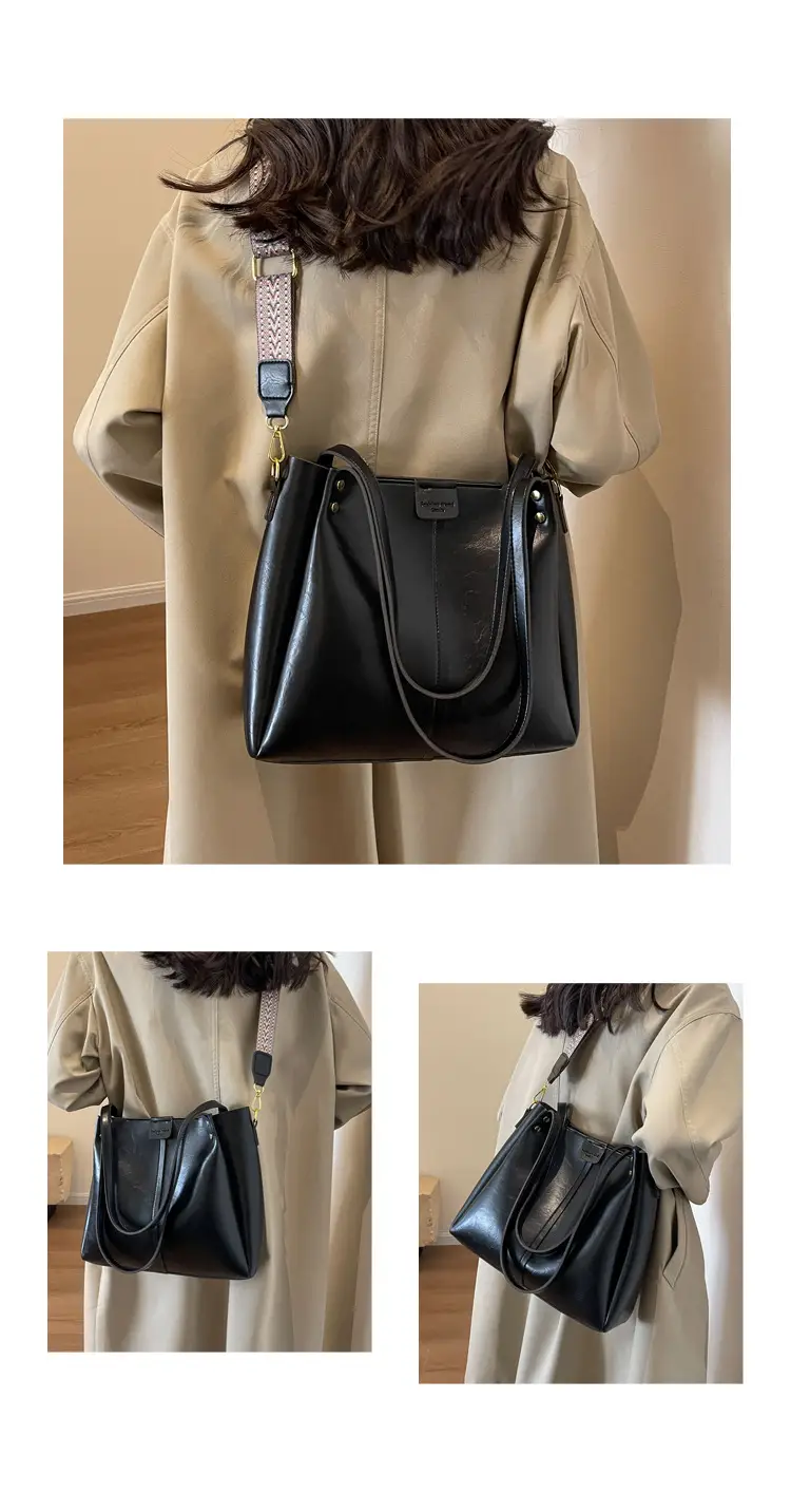 Retro Brown Leather Tote Bag Large Capacity Women — feature 12