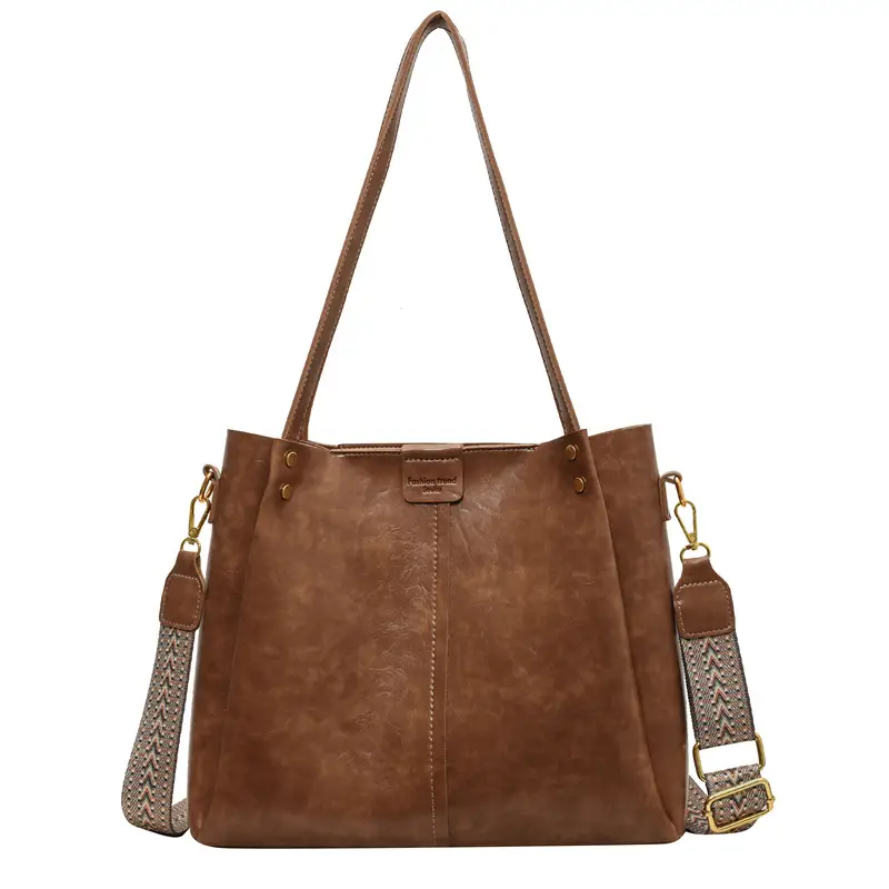 Retro Brown Leather Tote Bag Large Capacity Women - Image 4