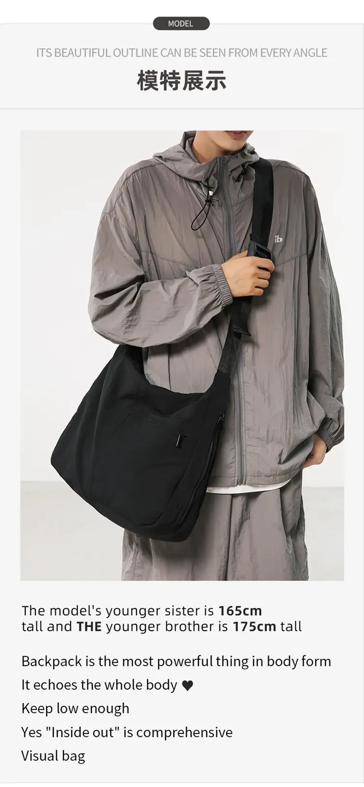 Women's Large Capacity Japanese Luggage Shoulder Bag Black — feature 7