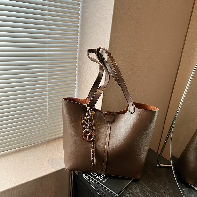 Brown Leather Cross-Border Tote Bag for Women 2026 - Image 2