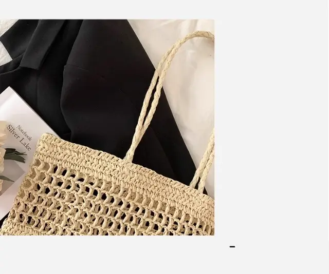 Women's Hollow Straw Woven Tote Bag Paris Print — feature 5