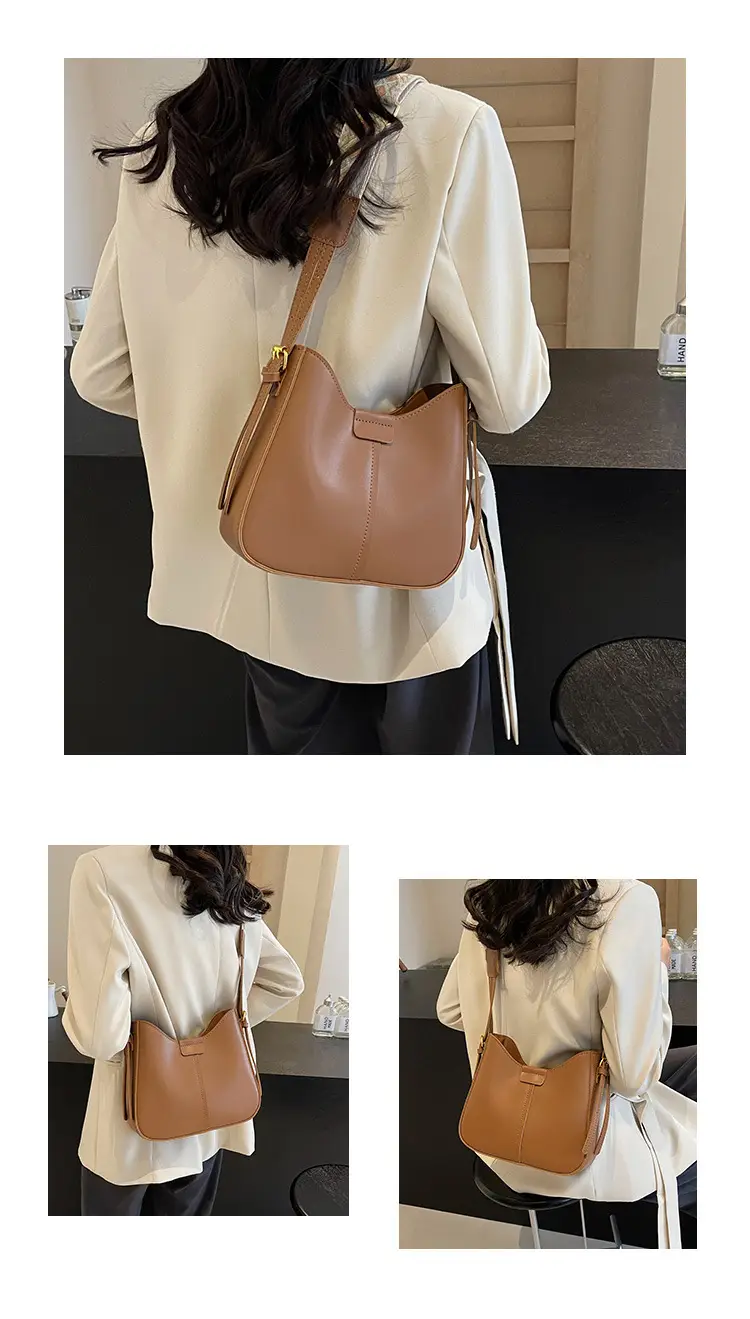 Korean Style Black Bucket Bag with Wide Strap — feature 14
