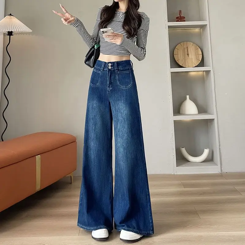 Women Wide Leg Jeans Dark Blue 2025 Design