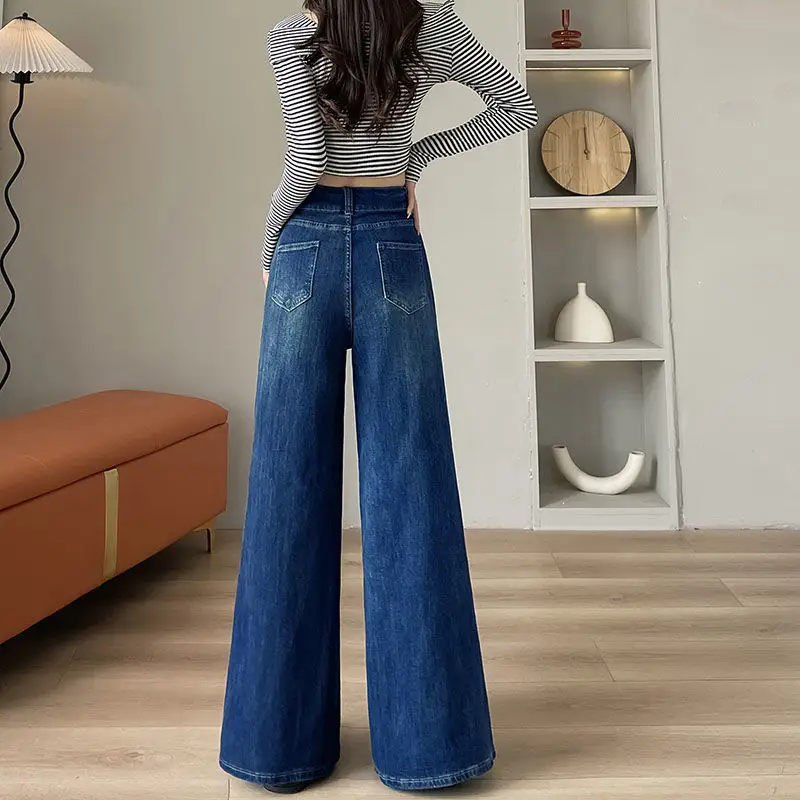 Women Wide Leg Jeans Dark Blue 2025 Design