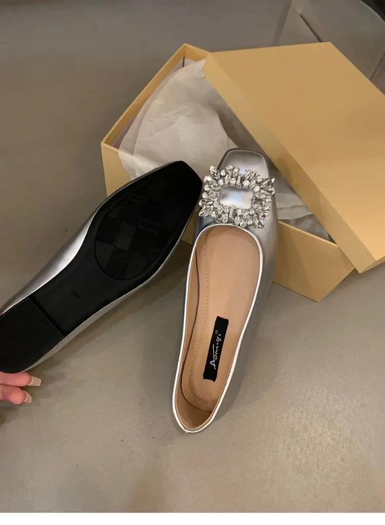 Women's Silver Rhinestone Flat Heels 202 Spring — feature 19