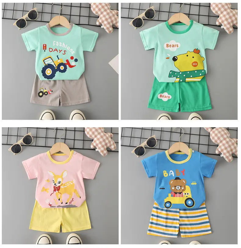 Baby Boys Cotton T-Shirt Shorts Set Pink Yellow Cartoon — feature 10