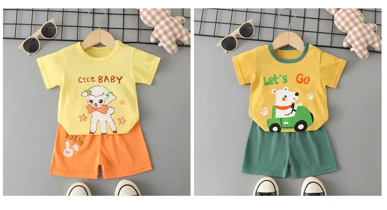 Baby Boys Cotton T-Shirt Shorts Set Pink Yellow Cartoon — feature 11