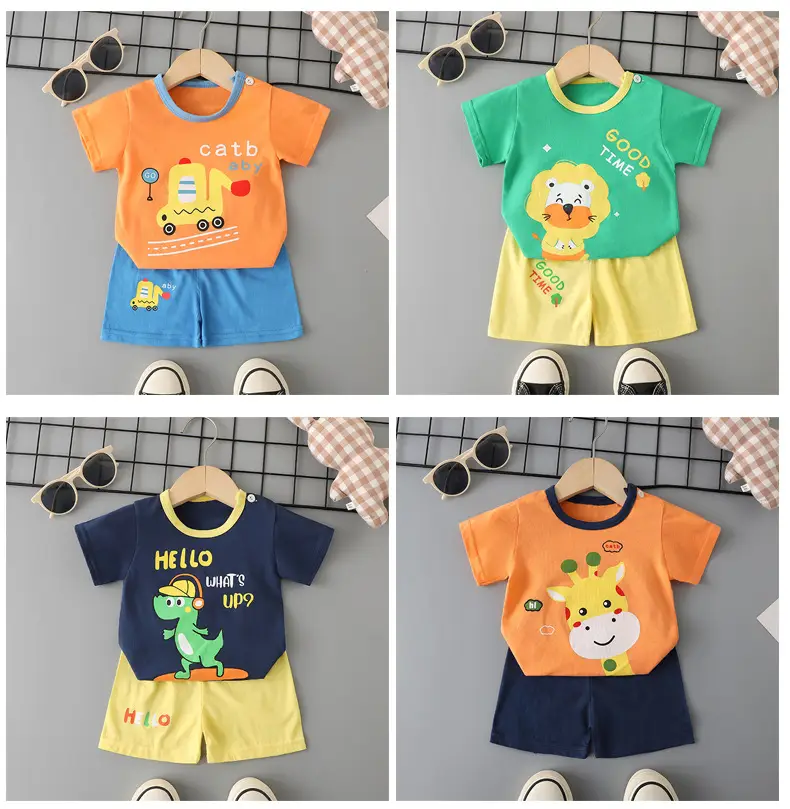 Baby Boys Cotton T-Shirt Shorts Set Pink Yellow Cartoon — feature 8