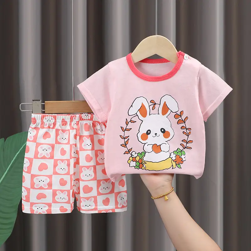 Baby Boys Cotton T-Shirt Shorts Set Pink Yellow Cartoon