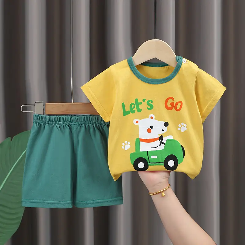 Baby Boys Cotton T-Shirt Shorts Set Pink Yellow Cartoon