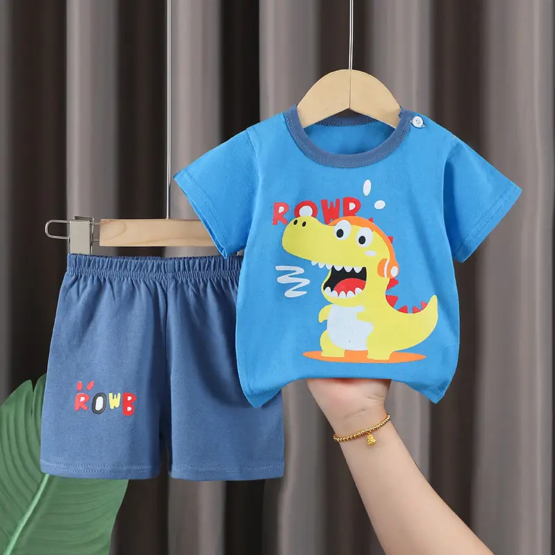 Baby Boys Cotton T-Shirt Shorts Set Pink Yellow Cartoon