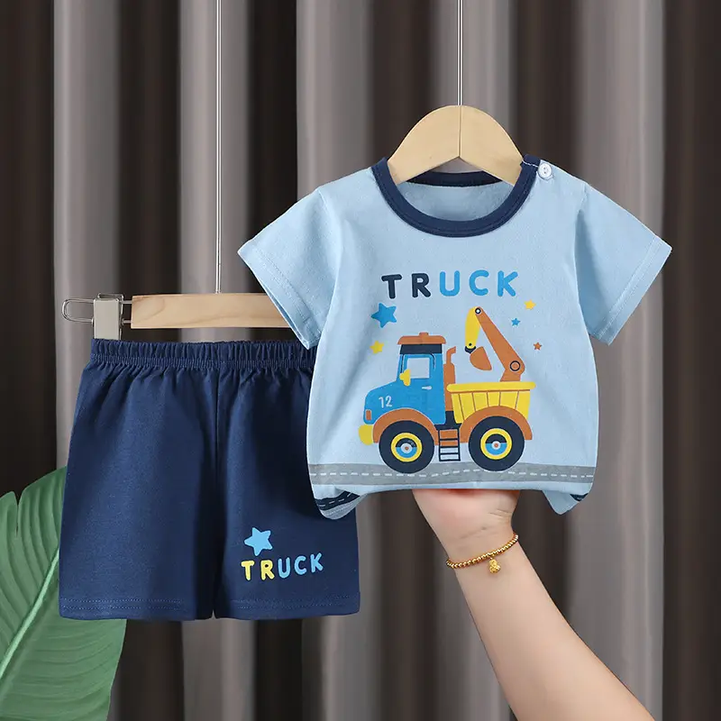 Baby Boys Cotton T-Shirt Shorts Set Pink Yellow Cartoon