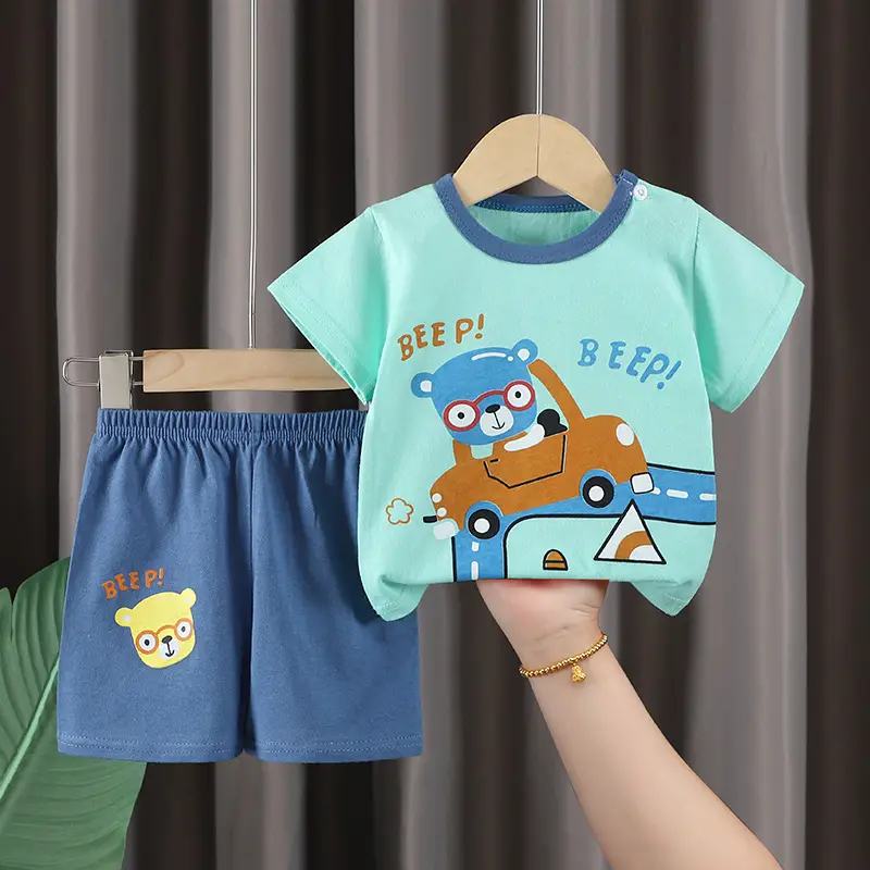 Baby Boys Cotton T-Shirt Shorts Set Pink Yellow Cartoon