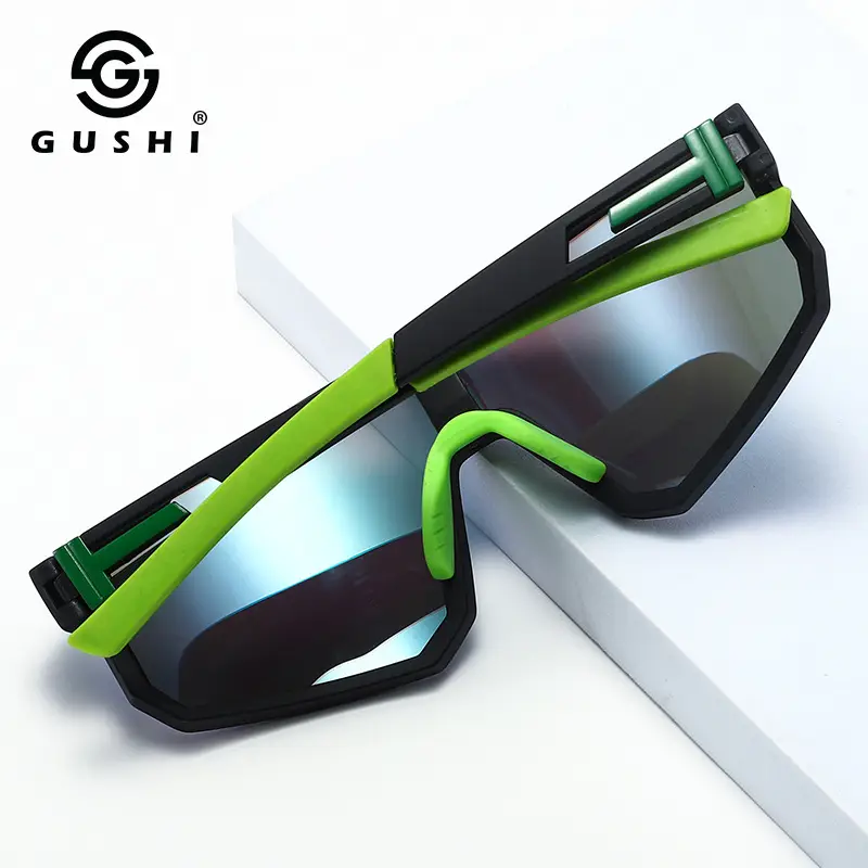 Men's Blue Mirror Sunglasses with Green Arms - Image 11