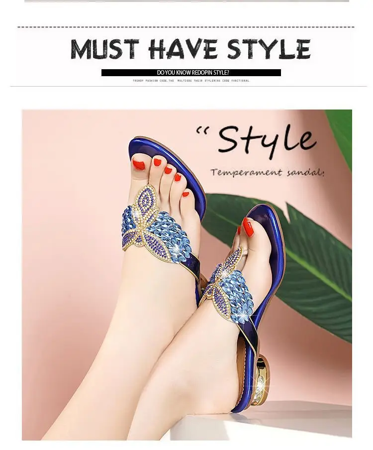 Rhinestone Slippers Women's Summer New Style Outer Wear Flat Bohemian Beach Shoes Seaside Holiday Clip Sandals Women's Half Shoe — feature 13