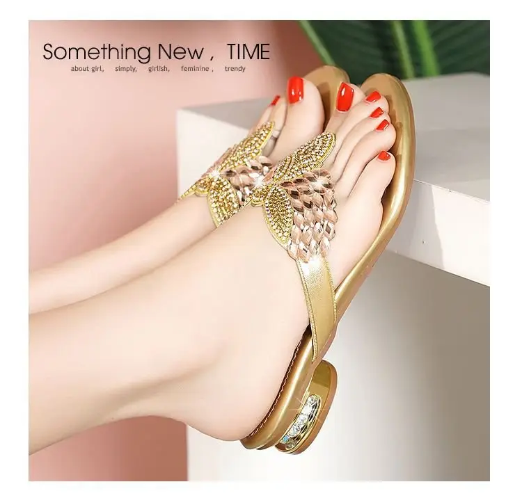 Rhinestone Slippers Women's Summer New Style Outer Wear Flat Bohemian Beach Shoes Seaside Holiday Clip Sandals Women's Half Shoe — feature 18