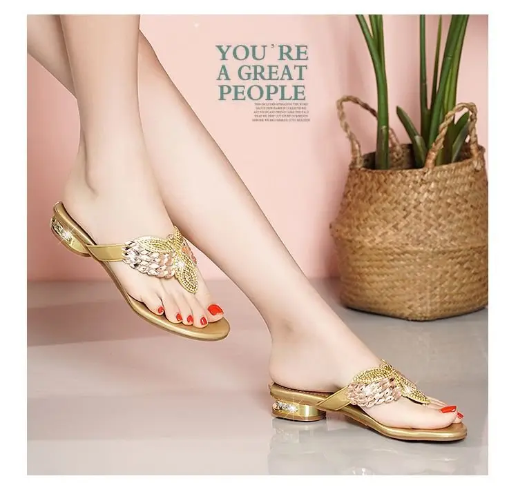 Rhinestone Slippers Women's Summer New Style Outer Wear Flat Bohemian Beach Shoes Seaside Holiday Clip Sandals Women's Half Shoe — feature 19